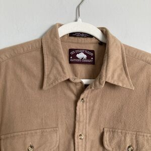 Vintage Great Plains Clothing Company Cotton Flannel Shirt Men LARGE Tan
